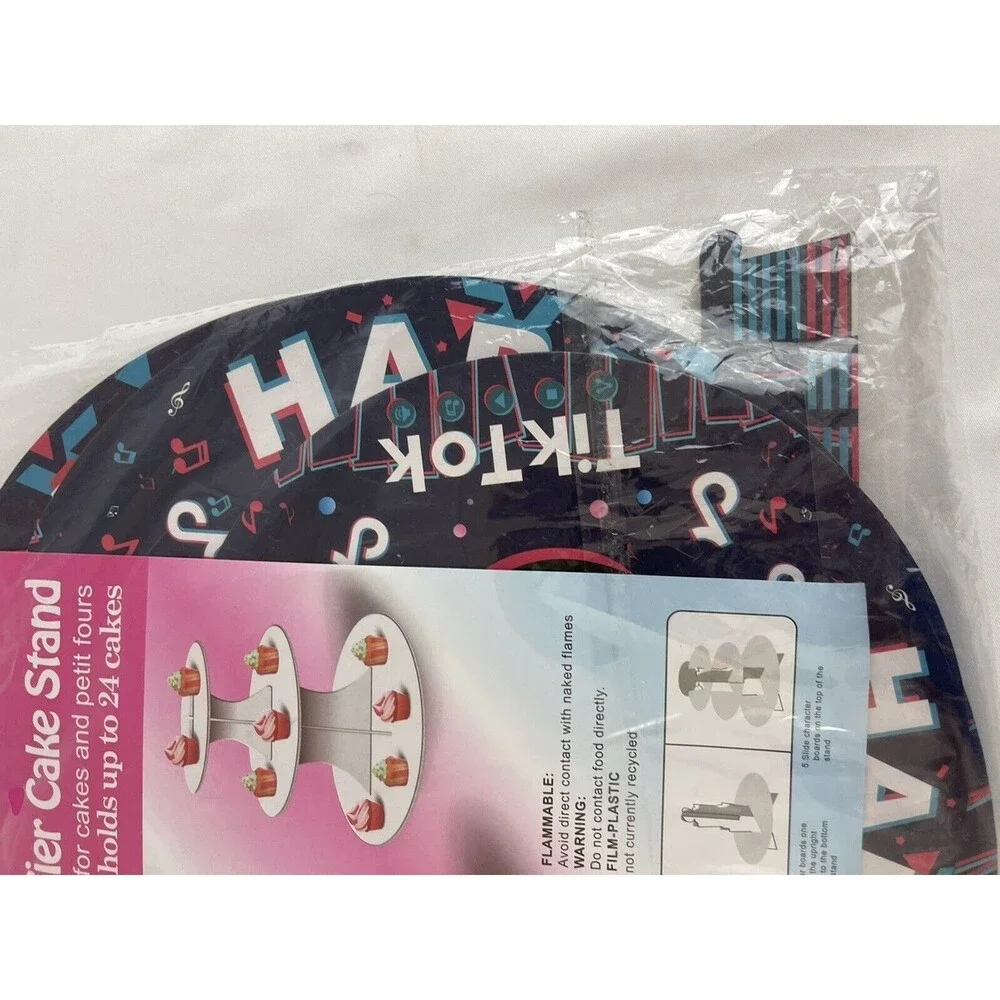 TikTok Happy Birthday 3 Tier Cupcake Stand Party Decoration Holds 24 Cupcakes